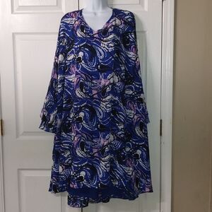 Lane Bryant multicolor  Retro Flounce  Bell Sleeve Dress  Sz 28